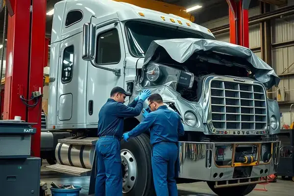 Heavy duty truck collision repair and frame straightening